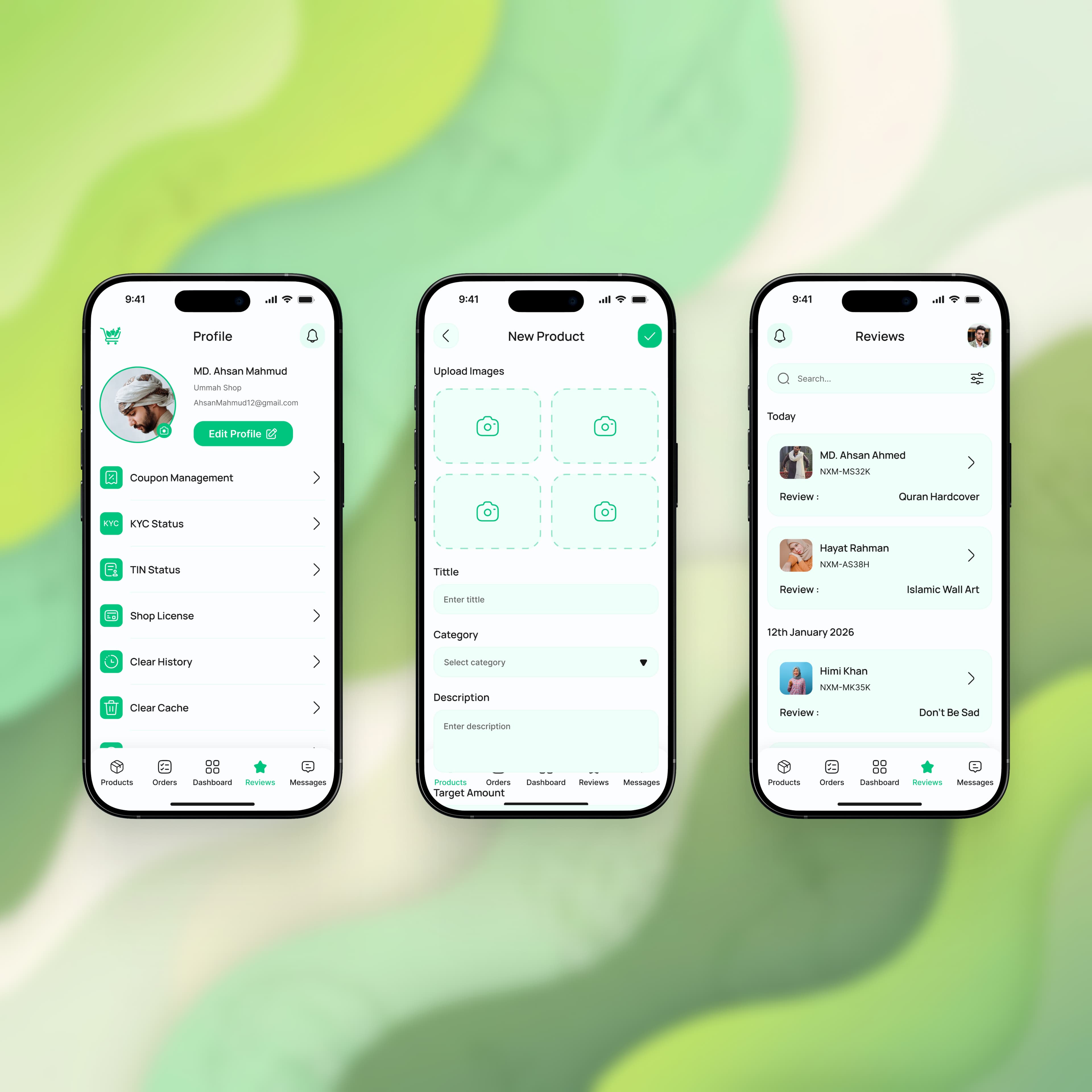 Shop profile and reviews